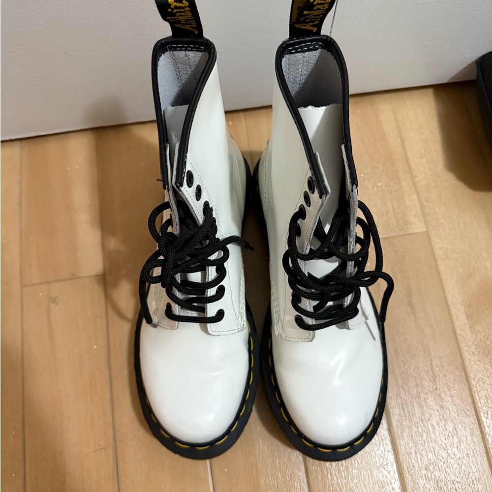 Dr. Martens White Ankle Boots with Black Laces